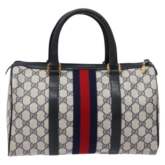 GUCCI GG Supreme Sherry Line Hand Bag Pvc Navy Gold Red 58 02 007 - Picture 3 of 16